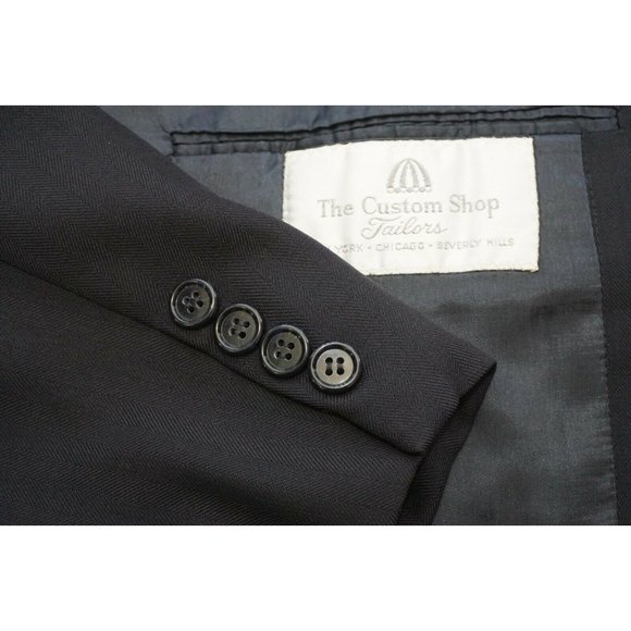 The Custom Shop Navy Blue Herringbone Wool 2 Pc Su